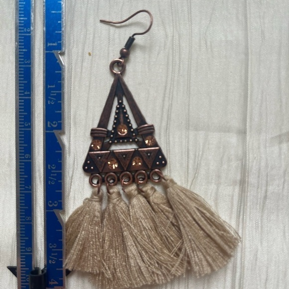 New Boho Triangle Metal Tassel Earrings in Neutral Color - Picture 4 of 4